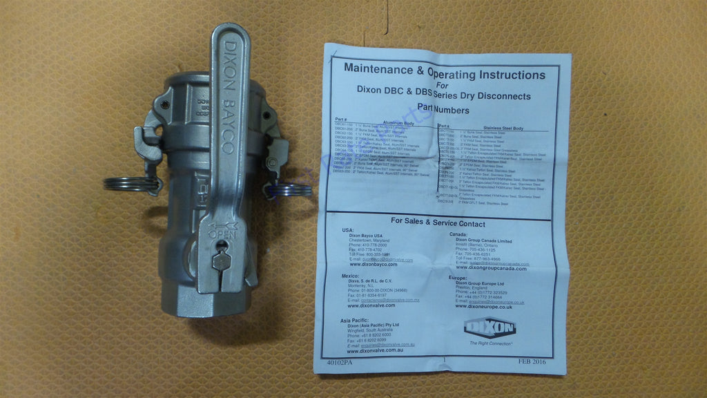 Dixon Bayloc DBC74-150 Dry Disconnect Coupler 1-1/2 Coupling Stainless